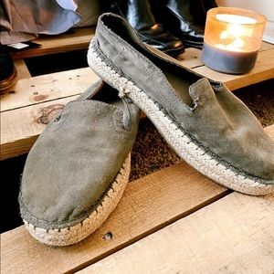 Army green suede slip-on platforms